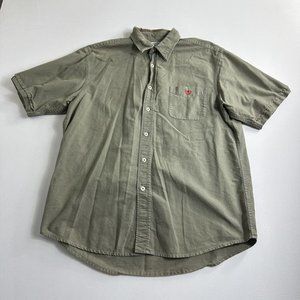 Lucky Brand Mens Army Green Button Down Shirt Size Large Short Sleeve‎ Casual